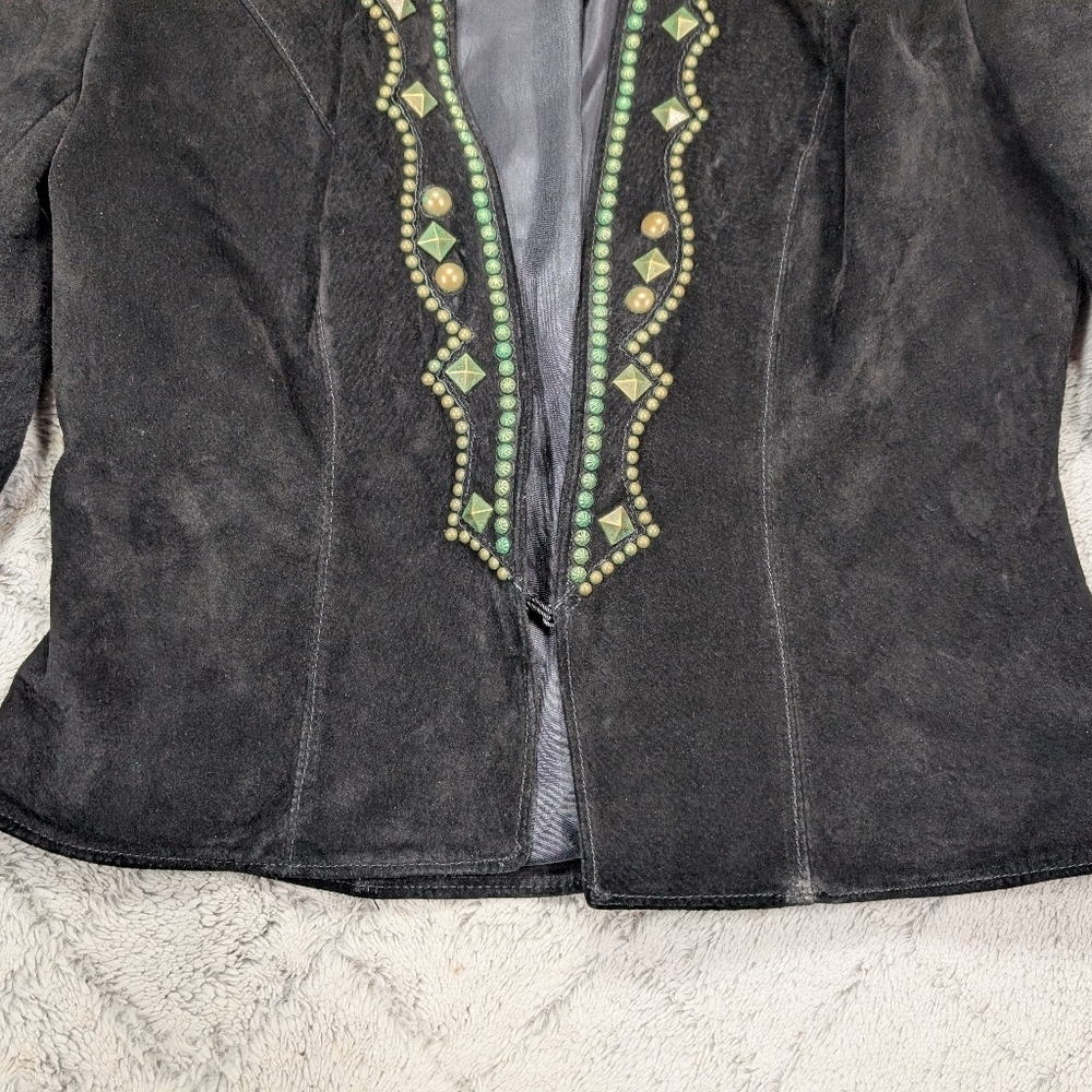 Double D Ranch Jacket Womens S Black Leather Suede Bronze Studded Patina Western - Picture 2 of 10